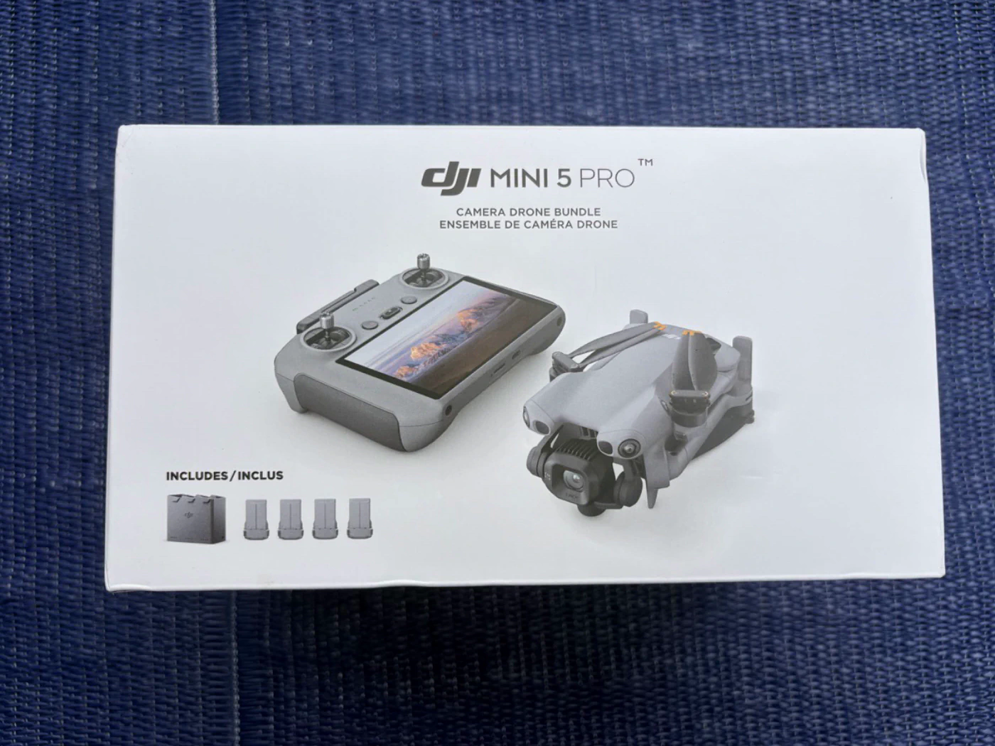 DJI Mini 5 Pro Costco Canada bundle box showing DJI RC 2 and four batteries
